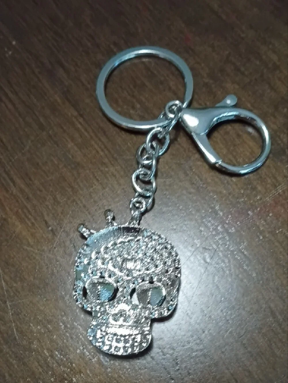 Crystal Skull Keychain with Iridescent Heart Eyes